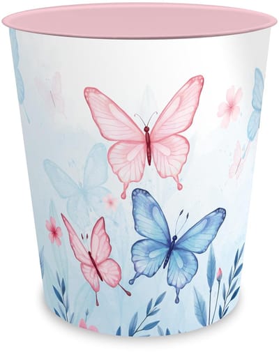 Prullenbak met vlinderprint - Afvalbak rond - Kinderkamer decoratie - Stevig kunststof ontwerp - 11 liter inhoud - Vlinder Elara