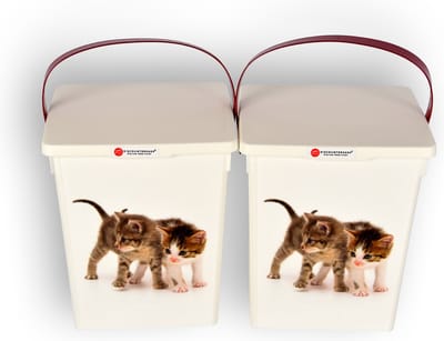 Huisdier Voedselcontainer Set voor Katten - 4L Elk - Wit - Kunststof - Set van 2 | 16.5cm x 26.5cm x 13.5cm