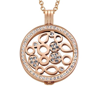 Quiges - Munthouder met Ketting en Munt 33mm Zirkonia Druppels - RVS Roségoudkleurig met Zirkonia - ERHS593