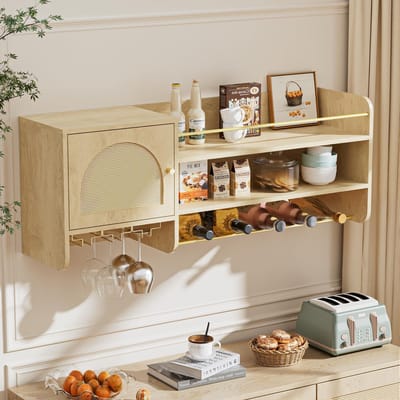 Dailygoods - Wijnkast met Verstelbare Wijnrekken - Natuurlijke Houtlook Drankopslag voor Eetkamer