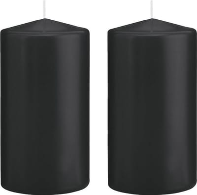 Trend Candles Cilinderkaars/stompkaars - 2x - zwart - 8 x 15 cm - 69 branduren - horeca kaarsen