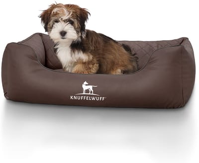 Knuffelwuff hondenbed Milan, uit laser-gestikt kunstleer, M-L 85 x 63cm bruin