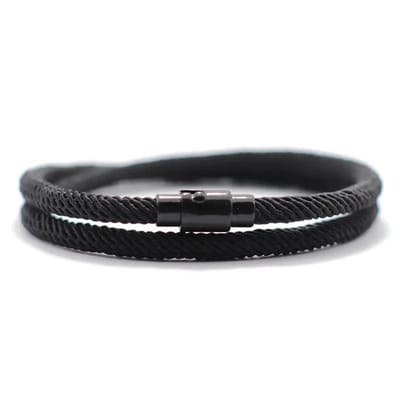 Bovista Armband - Staal - Nep Zilver - Heren - Zwart 17cm