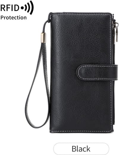 RFID drievoudige lange portemonnee - Retro multifunctioneel - Damesportemonnee - Clutch - Portemonnee - Muntzakje - Dames Portemonnee - Pasjeshouder - Creditcardhouder-Zwart