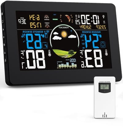 Weerstation met VA-scherm - Buitenthermometer Binnenthermometer - Thuis Weersvoorspelling - Draadloze Externe Sensor - 75 inch Display - Zwart