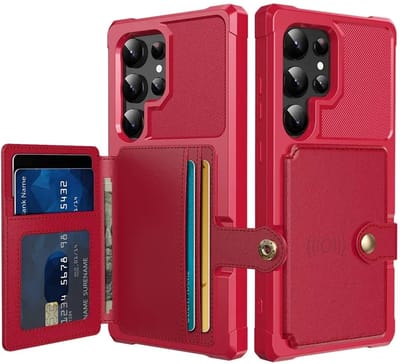 Portemonnee Hoesje Geschikt voor Samsung Galaxy S25 Ultra - Back Cover met Pasjeshouder - Telefoonhoesje voor Pinpas - Kaarthouder op Achterkant - Case met Magneet Rood