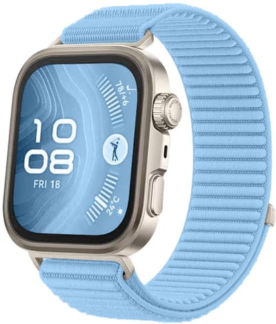 Nylon bandje - geschikt voor Huawei Watch Fit 5 (PRO), Watch Fit 4 (Pro), Watch Fit 3 - geribbeld met klittenband - lichtblauw