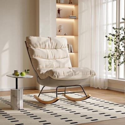 Schommelstoel Comfortabel - Relaxfauteuil Gestoffeerd - Ontspannen Zitten - Ergonomisch Ontwerp - 83 x 72 x 93 cm - Wit Grijs