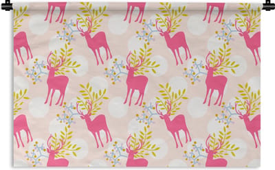 Wandkleed - Wanddoek - Hert - Roze - Patronen - 90x60 cm - Wandtapijt