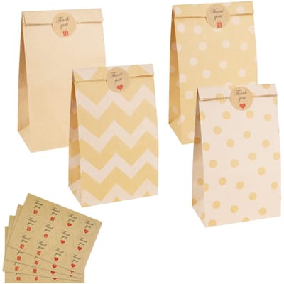 Dailygoody - Bruine papieren zakken - Geschenkzakken - Herbruikbaar en stevig - Kraftpapier - Met stickers - Voor feestjes en evenementen - 40 st