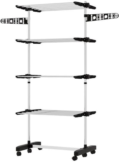 Clruro Droogrek - 142 x 55 x 172 cm - 5 Niveaus Opvouwbaar Droogrek - Metaal - Zwart/Zilver