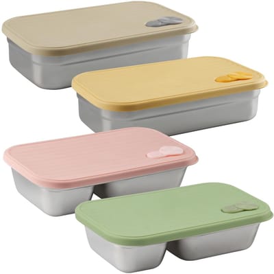 Dailygoods - 4 stuks broodtrommels broodtrommel roestvrij staal kleine siliconen roestvrij staal lunchbox volwassenen lekvrije bento box