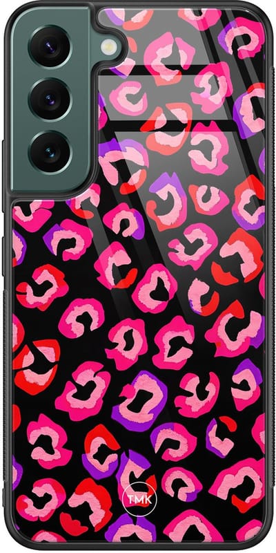 Hoesje geschikt voor Samsung Galaxy S22 - Luipaard neon - Multi - TPU luxe case (glossy toplaag) - Luipaardprint - Hardcase backcover zwart