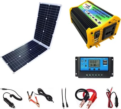 Zonnepaneel Starter Kit - Off-Grid Energie - Camping en Boot - 300W Omvormer - 18W Paneel - Nero