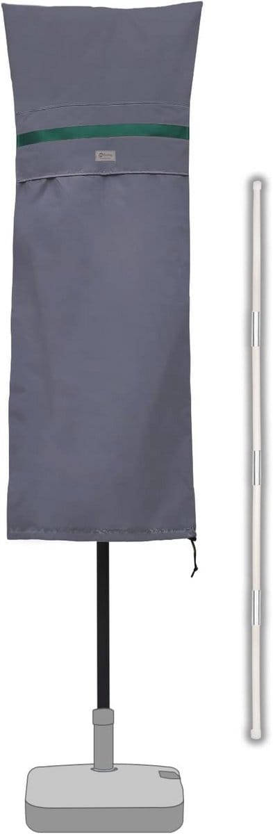 Beschermhoes voor parasol met stang en ventilatieopeningen – Ovale parasol afdekhoes voor tuin, markt en balkon – Waterafstotend en UV-bestendig polyester – Donkergrijs