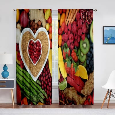 Rideau Voile Transparent à Motifs Fast Food Pizza Hamburger Frites Rideaux en Mousseline Tulle pour Décoration de Fenêtre Cuisine Salon Chambre 1 PCS W100XH250cm&Grommet Top