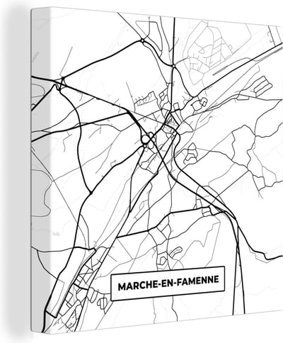 Canvas Schilderij Kaart – Plattegrond – Stadskaart – Marche en Famenne – België – Zwart Wit - 20x20 cm - Wanddecoratie