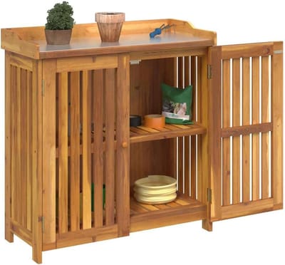 Tuinkast met plank - Buitenopslag kast - Tuin gereedschap - Massief acaciahout - 93x415x98cm - Naturel