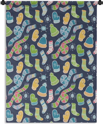 Wandkleed - Wanddoek - Sjaal - Handschoenen - Muts - Regenboog - Winter - Patronen - 150x200 cm - Wandtapijt