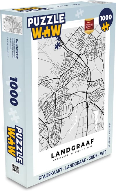 Puzzel Stadskaart - Landgraaf - Grijs - Wit - Legpuzzel - Puzzel 1000 stukjes volwassenen - Plattegrond