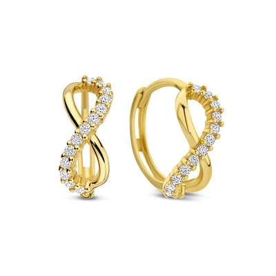 New Bling 9NBG-0758 Gouden Oorringen met Zirkonia - Oorbellen - Infinity - 14 Karaat - 12,5mm Doorsnee - 5mm Breed - Zirkonia Steentjes - Scharnier - Goud
