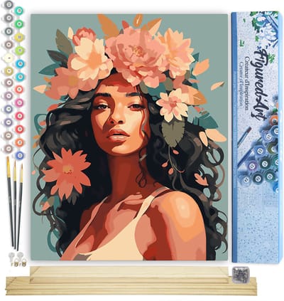 Figured'Art Schilderen op Nummer Volwassenen canvas Pioenroos Gekroonde Schoonheid - Handwerk acrylverf Kit DIY Compleet - 40x50cm met DIY houten lijst