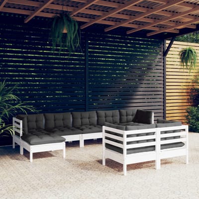 vidaXL - 9-delige - Loungeset - met - kussens - massief - grenenhout - wit