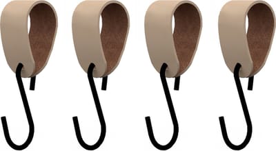 S-haakje Zwart + leren hanger: NATUREL - Maat S - set van 4 (S-haakjes - kapstokhaakje - handdoekhaakje - kapstokhaak - ophanghaken - S-haken)