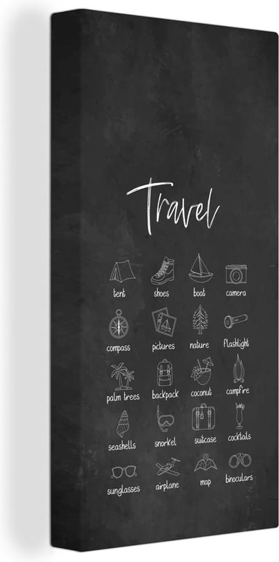 Canvas Schilderij Spreuken - Quotes - Travel - Kompas - Natuur - 20x40 cm - Wanddecoratie