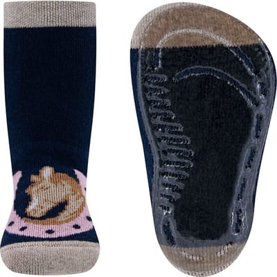 Ewers Antislipsok - Paard&Hoefijzer - Donkerblauw/Roze/Beige - Siliconenzool-19/20