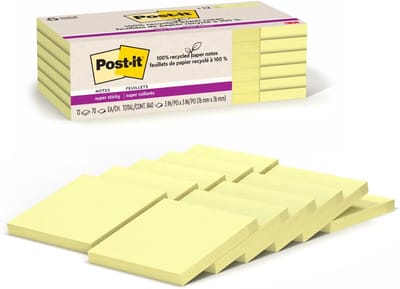 Notitieblaadjes - Zelfklevende memo's - Berichten achterlaten - Dubbele plakkracht - 76 x 76 mm - Geel