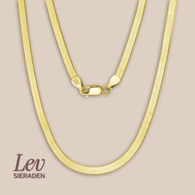 Lev Sieraden - Visgraat collier 3mm - Goud kleurig - 40cm - 18k verguld zilver - Gouden ketting - 18k goud plating - Ketting
