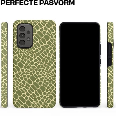 Casetastic hoesje geschikt voor Samsung Galaxy A53 (2022) 5G - Dubbellaagse bescherming - Exotische Groen Geel Krokodillen Schubben - Fashion Case - Saliegroen Beige