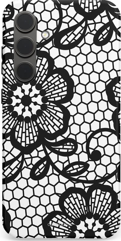 Casetastic Hoesje Geschikt voor Samsung S24 Plus - Stijlvolle Beschermende Duo-layer Case - Zwart Bloemenpatroon
