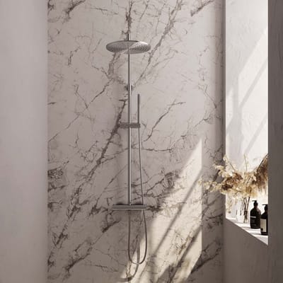 BRAUER Brushed Edition opbouw thermostatische regendouche SET 03 met 30 cm hoofddouche en staaf handdouche en doucheslang RVS geborsteld PVD