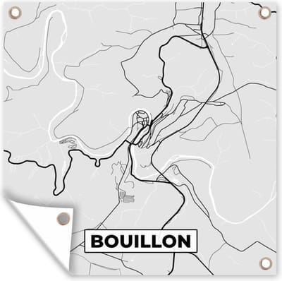 Tuin poster Zwart Wit – België – Plattegrond – Stadskaart – Kaart – Bouillon - 200x200 cm - Tuindoek