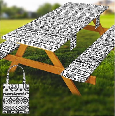 Waterdichte Tafelhoes Set voor Picknicktafel met Bankhoezen Rechthoekig Zwart