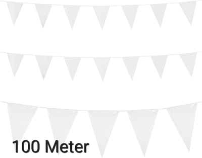 100 meter Wit Vlaggenlijn Versiering - 10 stuks- WK 2022 -Huwelijk- Communie - Slingers - Halloween- Verjaardag- Koningsdag