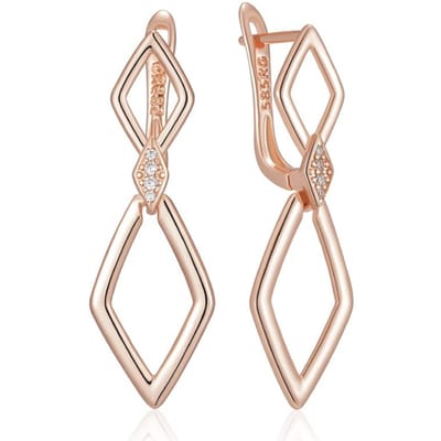 Boucles d'oreilles pendantes losanges brillantes pour femmes tendance couleur or rose accessoires zircon naturel bijoux fins quotidiens beige
