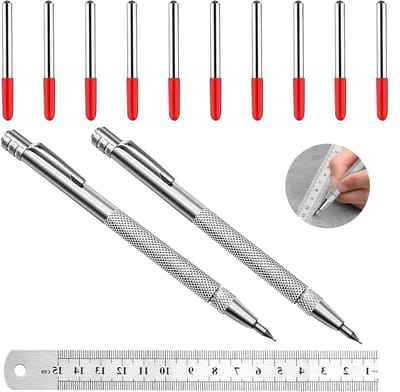Scheurgereedschapsset met wolfraamcarbide punaises, reservepunten en stalen liniaal voor graveren en scheuren van metaal, keramiek en glas