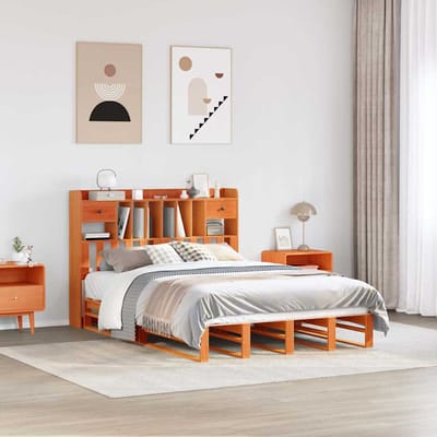 vidaXL - Bed - met - boekenkast - zonder - matras - grenenhout - wasbruin - 150x200 - cm
