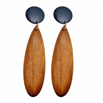 Clip oorbellen- Luci- hout bruin- zwart- goudkleurig- geen gaatje- Charme Bijoux