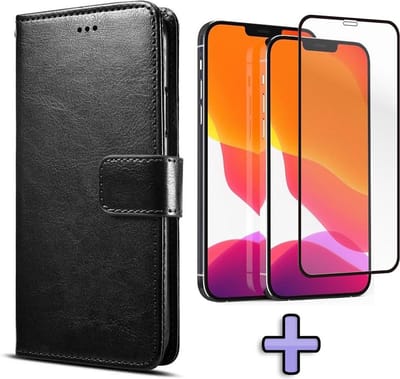 HB Hoesje Geschikt voor Apple iPhone 12 & 12 Pro Zwart - Portemonnee Book Case - Kaarthouder & Magneetlipje & Volledige Display Screenprotector