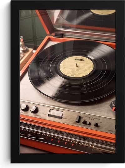 Poster in lijst - Fotolijst 20x30 cm - Posters - Vintage - Platenspeler - Plaat - Muziek - Posterlijst zwart - Decoratie - Wanddecoratie woonkamer - Muurdecoratie slaapkamer