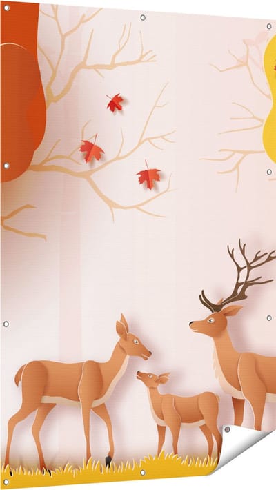 Gards Tuinposter Herten in het Bos Illustratie - Abstract - 100x150 cm - Tuindoek - Tuindecoratie - Wanddecoratie buiten - Tuinschilderij