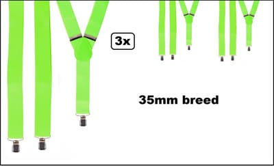 3x Luxe Bretel neon/fluor groen - 3cm breed - Themafeest party fluor neon festival party carnaval feest