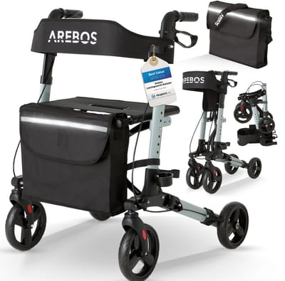 AREBOS Rollator Lichtgewicht en Opvouwbaar - Rollators - Rollator voor Binnen en Buiten - Zwart