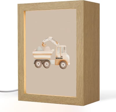 Nachtlampje 15x20 cm - Kinder lampje - Kiepwagen - Auto - Beige - Tafellamp kinderkamer - Slaapkamer lamp - Bedlamp kinderen - Kinderlampje stopcontact - Wandlamp babykamer - Nachtlampjes