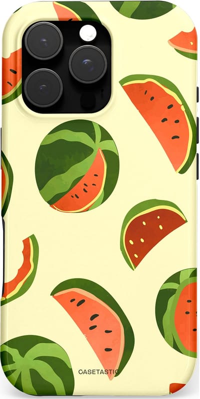 Casetastic hoesje geschikt voor Apple iPhone 16 Pro - MagSafe - Dubbellaagse bescherming - Watermeloen Festijn - Fashion Case - Crème Olijfgroen Oranje