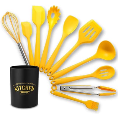 Siliconen Keukengerei Set 10Pcs Keukengerei Set Silicagel Kookgerei Set Hittebestendig geel